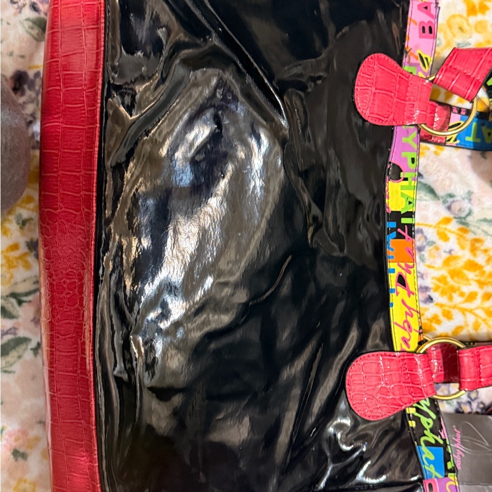 Baby Phat Black Patent Tote and Wallet with Hot Pink Trim & Multicolor Logo - Picture 7 of 16